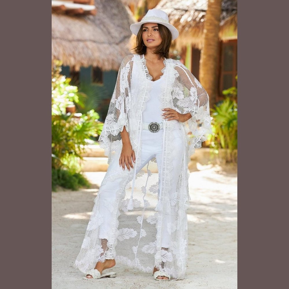 $159.50 BOSTON PROPER MIXED LACE DUSTER SIZE: XXS/XS
